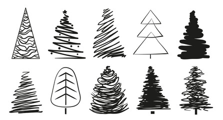 christmas trees on white. set for icons on isolated background. geometric art. objects for polygraph
