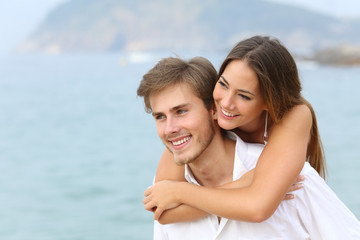 Wall Mural - Happy couple joking on summer vacation