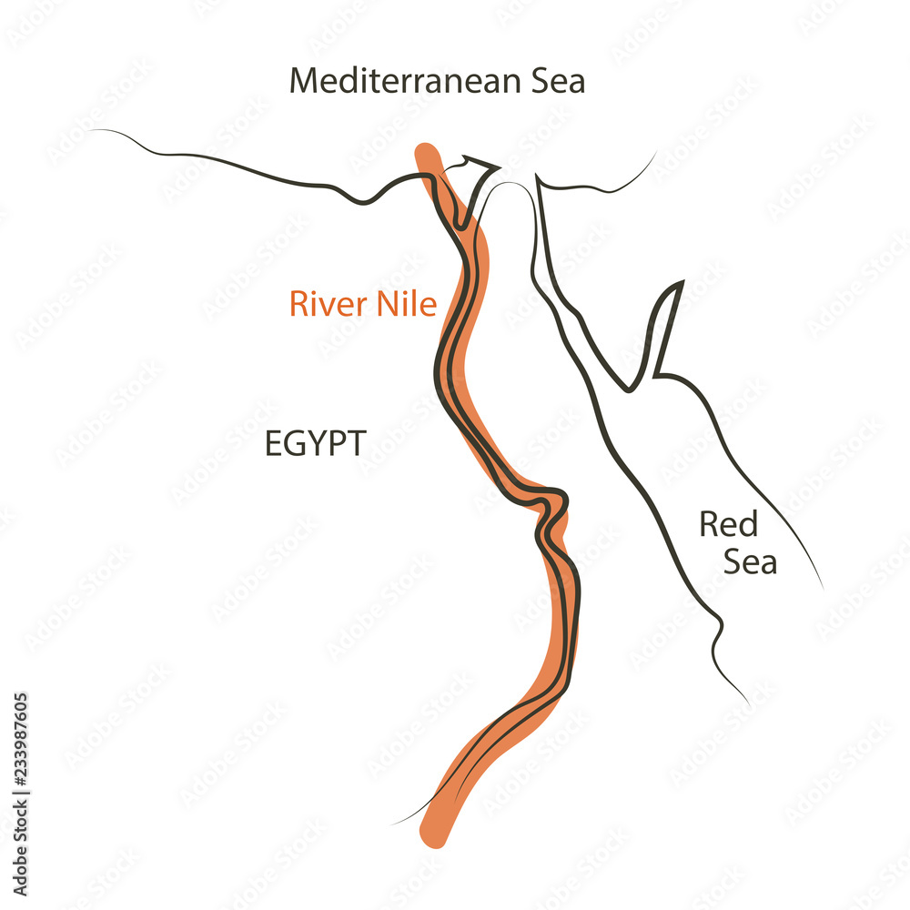 Nile River Map Isolated On White Background Vector Illustration Stock Nile River Map Isolated On White Background Vector Illustration Stock