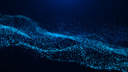 Fototapete - Wave of particles. Abstract particle. Data visualization. Abstract digital background. 4k rendering.