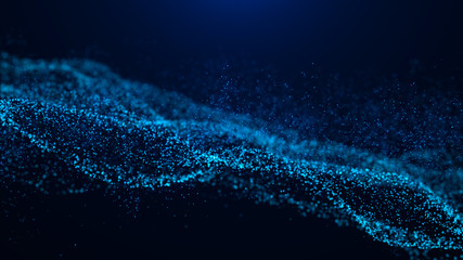 Fototapete - Wave of particles. Abstract particle. Data visualization. Abstract digital background. 4k rendering.