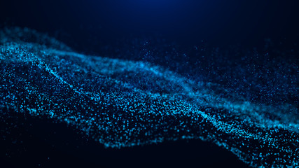 Fototapete - Wave of particles. Abstract particle. Data visualization. Abstract digital background. 4k rendering.