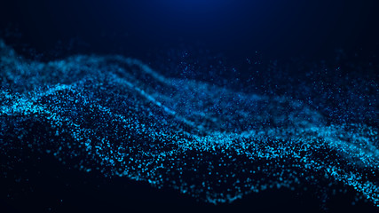 Fototapete - Wave of particles. Abstract particle. Data visualization. Abstract digital background. 4k rendering.