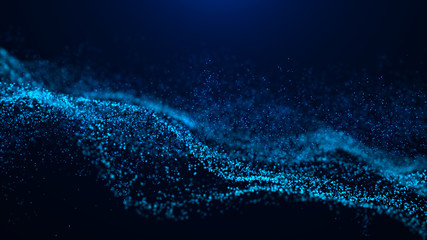 Fototapete - Wave of particles. Abstract particle. Data visualization. Abstract digital background. 4k rendering.