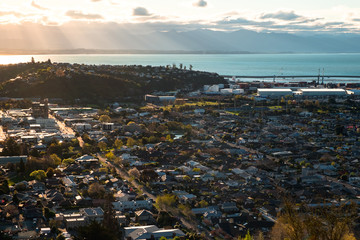 Poster - 2018, September 29 - Nelson, New Zealand, View of Nelson Town at sunset.