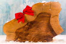 Wooden Burl With Red Christmas Bow Blank Area For Text