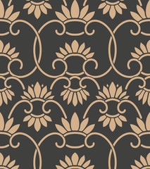 Wall Mural - Vector damask seamless retro pattern background spiral curve cross frame oriental flower