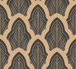 Wall Mural - Vector damask seamless retro pattern background curve cross leaf abstract frame line