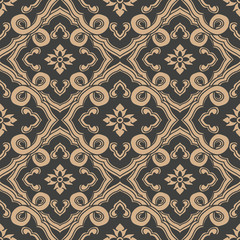 Wall Mural - Vector damask seamless retro pattern background oriental spiral curve cross frame leaf vine flower chain