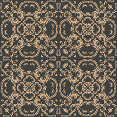 Wall Mural - Vector damask seamless retro pattern background spiral curve cross oriental frame chain leaf vine flower
