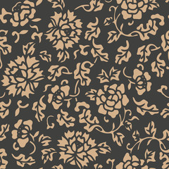 Wall Mural - Vector damask seamless retro pattern background spiral cross botanic garden flower peony leaf