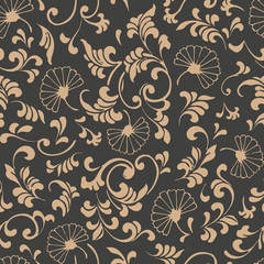 Wall Mural - Vector damask seamless retro pattern background spiral curve cross oriental frame chain vine flower