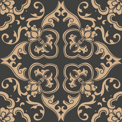 Wall Mural - Vector damask seamless retro pattern background spiral curve cross oriental frame chain vine flower