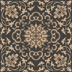 Wall Mural - Vector damask seamless retro pattern background spiral curve cross oriental frame chain vine flower