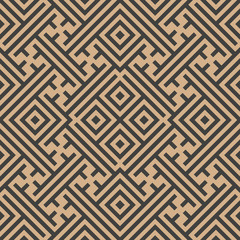 Wall Mural - Vector damask seamless retro pattern background check square geometry cross lattice frame tracery line