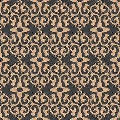 Wall Mural - Vector damask seamless retro pattern background spiral curve cross frame chain crest