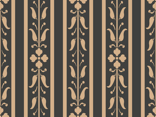 Wall Mural - Vector damask seamless retro pattern background curve cross leaf flower vine border frame line