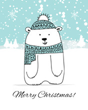 Christmas Card With White Santa Bear