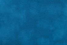 Dark Blue Matte Background Of Suede Fabric, Closeup.