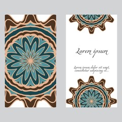 Vintage cards with Floral mandala pattern. Vector template. The front and rear side