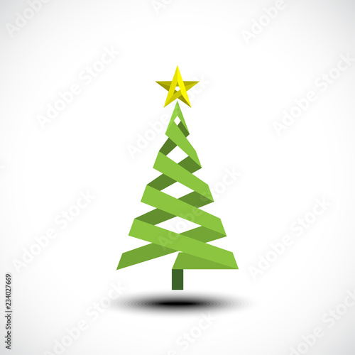 Abstract Christmas Tree Made Of Green Ribbon Christmas Tree