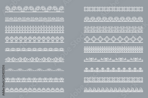 Fotomural Set of horizontal isolated White lace borders for design