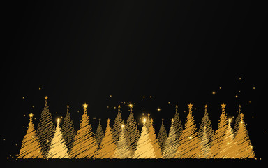 Poster - Merry Christmas. happy new year. Luxury gold christmas tree with stars and sparkles background