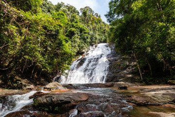  A beautiful waterfall in the tropical rainforest