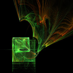 Green light mix twisted glowing box curves futuristic fractal digital art