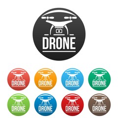 Poster - Camera drone icons set 9 color vector isolated on white for any design