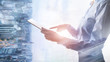 © Funtap - Abstract business background. Business people, double exposure