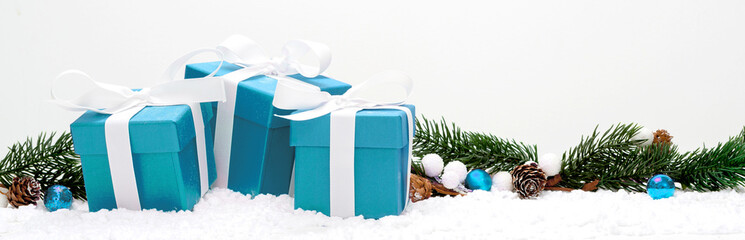 Wall Mural - blue christmas holidays decoration on a white background