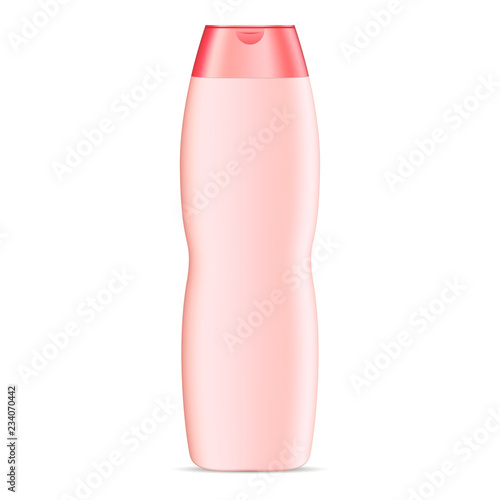 Download Curved Shape Cosmetic Bottle Mockup For Shampoo Conditioner Or Shower Gel Color Plastic Realistic Vector 3d Illustration Of Cosmetics Package With Rose Lid Clear Blank Template For Your Design Stock Vector