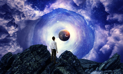 Wall Mural - businessman and cosmos concept