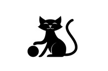 Black Cat Smile And Play With The Ball For Logo Vector Design