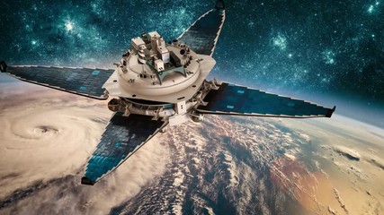 Wall Mural - space satellite monitoring from earth orbit weather from space, hurricane, typhoon on planet earth. 