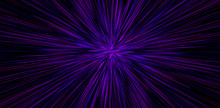 Hyperspace Motion In Galaxy. Concept Of  Intergalactic Travel. Starburst. Outer Space. Multicolor Abstract Science Background. Panoramic Illustration