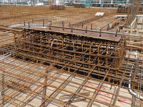 Reinforcement Bar Tied Together Using Tiny Wire And Place On Top