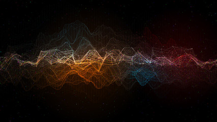 Wall Mural - 3d render data visualization. complex graph with glow elements and particles. technology background.