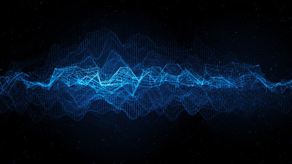 Wall Mural - 3d render data visualization. complex graph with glow elements and particles. technology background.