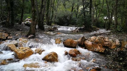 Poster - Small waterfalls of transparent water inside the mountain