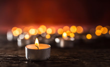 Many Candles Symolizing Funeral Religios Christmas Spa Celebration Birthday Spirituality Peace Memorial Or Holiday Burning At Night