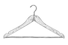 Sketch Of Clothes Hangers Isolated On White Background.