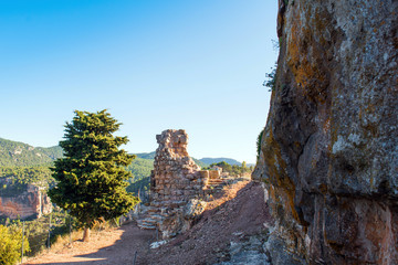 Wall Mural - View of the ruins of the castle of Siuran, Tarragona, Catalunya, Spain. Copy space for text.