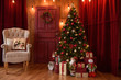 Christmas interior with gift boxes and Christmas fires. It can be used as a background