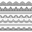 Seamless lace borders set. Design elements can be used for application of Henna tattoo, washi tapes, wrapping paper. Ethnic pattern in Mehndi, Indian, oriental style. Hand drawn doodle illustration.