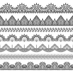 Wall Mural - Seamless lace borders set. Design elements can be used for application of Henna tattoo, washi tapes, wrapping paper. Ethnic pattern in Mehndi, Indian, oriental style. Hand drawn doodle illustration.