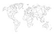 Polygonal world map vector simplified to triangular lines on white background.