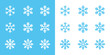 snowflake line icons on blue and white background