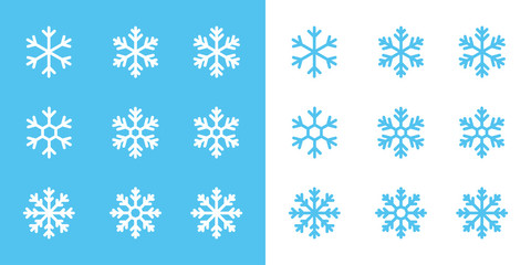 snowflake line icons on blue and white background